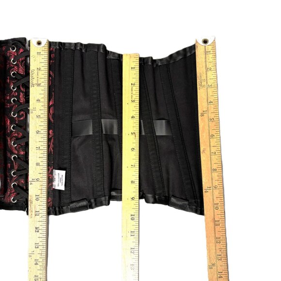 * Red Black brocade Underbust Corset Waist Cincher EUC Size 24 main image 11